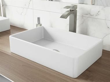 Vigo Magnolia Matte White 21'' Rectangular Vessel Bathroom Sink with Brushed Nickel 1-Lever Duris Faucet and Drain VIVGT1230