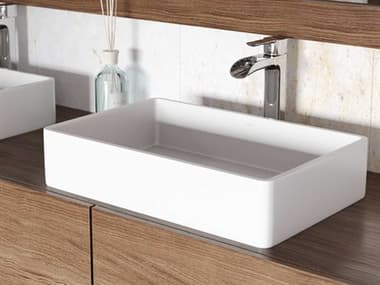 Vigo Magnolia Matte White 21'' Rectangular Vessel Bathroom Sink with Chrome 1-Lever Niko Faucet and Drain VIVGT1232