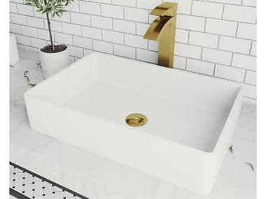 Vigo Magnolia Matte White 21'' Rectangular Vessel Bathroom Sink with Matte Brushed Gold 1-Handle Duris Faucet and Pop-Up Drain VIVGT1458