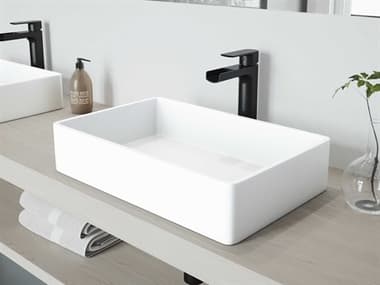 Vigo Magnolia Matte White 21'' Rectangular Vessel Bathroom Sink with Matte Black 1-Lever Amada Faucet and Drain VIVGT944