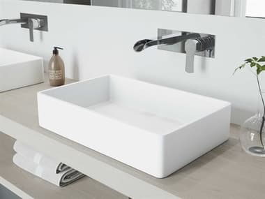 Vigo Magnolia Matte White 21'' Rectangular Vessel Bathroom Sink with Chrome Single-Lever Cornelius Wall-Mount Faucet and Drain VIVGT963