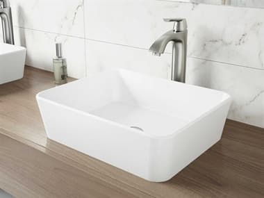 Vigo Marigold Matte White 18'' Wide Rectangular Vessel Bathroom Sink with Brushed Nickel 1-Lever Linus Faucet and Drain VIVGT1012