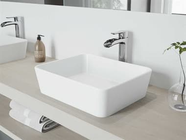 Vigo Marigold Matte White 18'' Wide Rectangular Vessel Bathroom Sink with Chrome 1-Lever Niko Faucet and Drain VIVGT1085CH