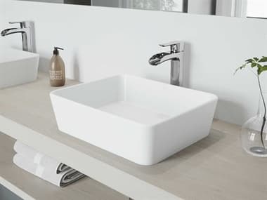 Vigo Marigold Matte White 18'' Wide Rectangular Vessel Bathroom Sink with Chrome 1-Lever Niko Faucet and Matte White Drain VIVGT1085MW