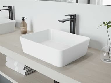 Vigo Marigold Matte White 18'' Wide Rectangular Vessel Bathroom Sink with Matte Black 1-Lever Norfolk Faucet and Drain VIVGT1275