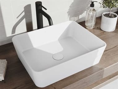 Vigo Marigold Matte White 18'' Wide Rectangular Vessel Bathroom Sink with Matte Black 1-Lever Lexington Faucet and Drain VIVGT1449