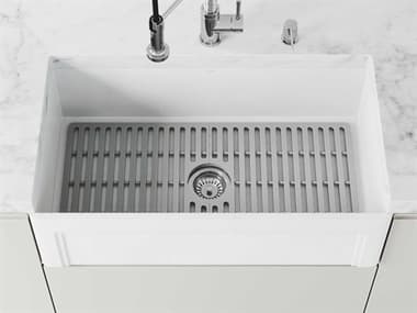 Vigo Matte Stone White 33'' Rectangular Single-Basin Undermount Casement-Front Reversible Farmhouse Kitchen Sink with Gray Silicone Grid VIVGRA3318SLK1