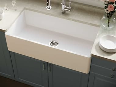 Vigo Matte Stone White 36'' Rectangular Single-Bowl Farmhouse Kitchen Sink with Matte White Strainer VIVGRA3618FL