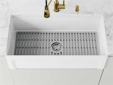Vigo Matte Stone White 36'' Rectangular Single-Basin Undermount Casement-Front Reversible Farmhouse Kitchen Sink with Gray Silicone Grid VIVGRA3618SLK1