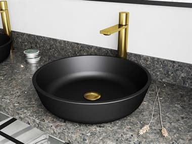 Vigo Modus Matte Shell 17'' Wide Round Vessel Bathroom Sink with Matte Brushed Gold Gotham Faucet VIVGT2014