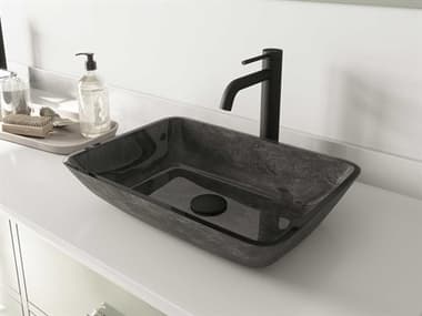 Vigo Onyx Gray 18'' Rectangular Vessel Bathroom Sink with Matte Black 1-Lever Lexington Faucet and Drain VIVGT1416