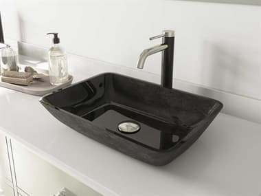 Vigo Onyx Gray 18'' Rectangular Vessel Bathroom Sink with Brushed Nickel 1-Lever Lexington Faucet and Drain VIVGT1438