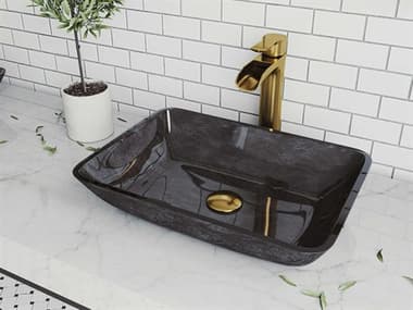 Vigo Onyx Gray 18'' Rectangular Vessel Bathroom Sink with Matte Brushed Gold 1-Lever Niko Faucet and Pop-Up Drain VIVGT1466