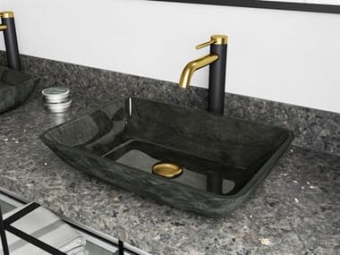 Vigo Onyx Gray 18'' Rectangular Vessel Bathroom Sink Set with Matte Brushed Gold / Matte Black Lexington Faucet VIVGT2022