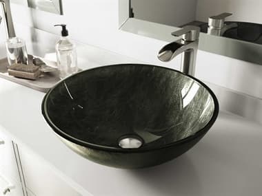 Vigo Onyx Gray 17'' Round Vessel Bathroom Sink with Brushed Nickel 1-Lever Niko Faucet and Drain VIVGT1058