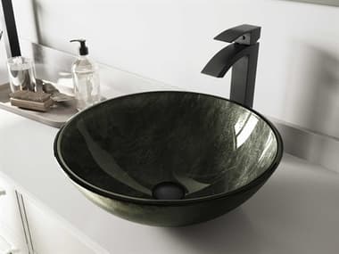 Vigo Onyx Gray 17'' Round Vessel Bathroom Sink with Matte Black 1-Lever Duris Faucet and Drain VIVGT572