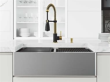 Vigo Oxford Stainless Steel 33'' Rectangular Double-Bowl Flat-Front Farmhouse Kitchen Sink with Matte Black Brant Faucet VIVG151003