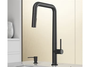 Vigo Parsons Matte Black Pull-Down Kitchen Faucet with Soap Dispenser VIVG02031MBK2