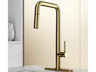 Vigo Parsons Matte Brushed Gold Pull-Down Kitchen Faucet with Deck Plate VIVG02031MGK1