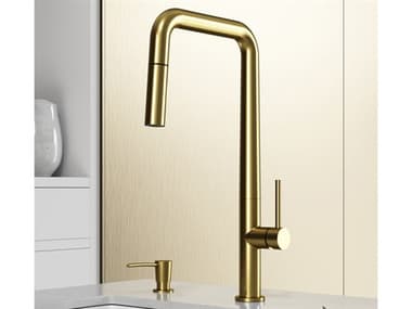 Vigo Parsons Matte Brushed Gold Pull-Down Kitchen Faucet with Soap Dispenser VIVG02031MGK2