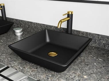 Vigo Roma Matte Shell 18'' Rectangular Vessel Bathroom Sink with Matte Gold / Matte Black Lexington Faucet VIVGT2016