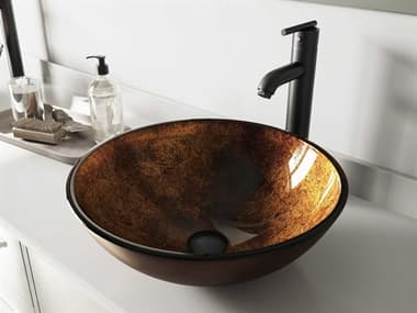Vigo Russet Gold / Brown Fusion 17'' Wide Round Vessel Bathroom Sink with Matte Black 1-Lever Seville Faucet and Drain VIVGT503