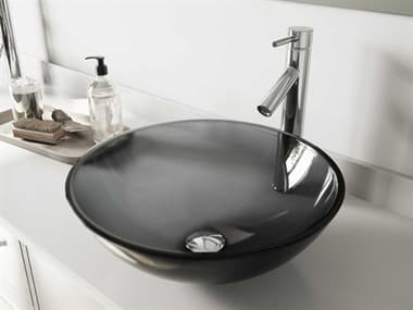 Vigo Sheer Black 17'' Round Vessel Bathroom Sink with Chrome 1-Handle Dior Faucet and Drain VIVGT250