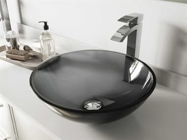 Vigo Sheer Black 17'' Round Vessel Bathroom Sink with Chrome 1-Handle Duris Faucet and Drain VIVGT252