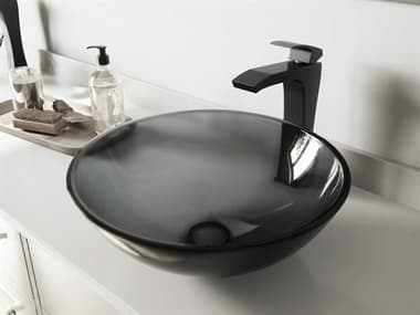 Vigo Sheer Black 17'' Round Vessel Bathroom Sink with Matte Black 1-Handle Blackstonian Faucet and Drain VIVGT461