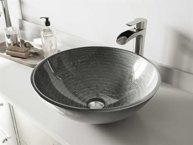 Vigo Simply Silver 17'' Round Vessel Bathroom Sink with Brushed Nickel 1-Lever Niko Faucet and Drain VIVGT1061