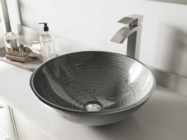 Vigo Simply Silver 17'' Round Vessel Bathroom Sink with Brushed Nickel 1-Lever Duris Faucet and Drain VIVGT603