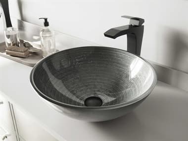 Vigo Simply Silver 17'' Round Vessel Bathroom Sink with Matte Black 1-Lever Blackstonian Faucet and Drain VIVGT609