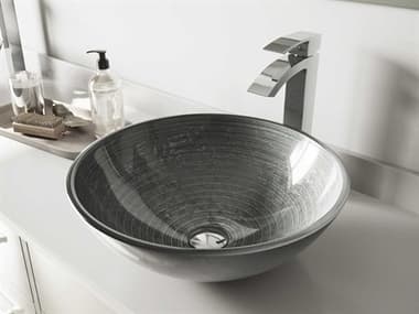 Vigo Simply Silver 17'' Round Vessel Bathroom Sink with Chrome 1-Lever Duris Faucet and Drain VIVGT836