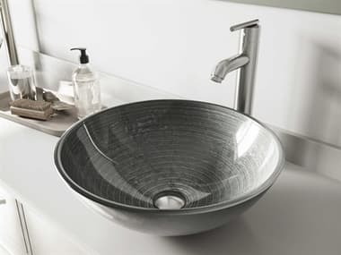 Vigo Simply Silver 17'' Round Vessel Bathroom Sink with Brushed Nickel 1-Lever Seville Faucet and Drain VIVGT838