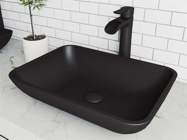 Vigo Sottile Matte Shell 18'' Rectangular Vessel Bathroom Sink with Matte Black 1-Handle Niko Faucet and Pop-Up Drain VIVGT1434