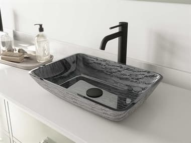 Vigo Titanium Slate Grey 18'' Rectangular Vessel Bathroom Sink with Matte Black 1-Lever Lexington Faucet and Drain VIVGT1452