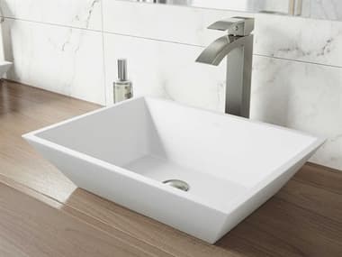 Vigo Vinca Matte White 18'' Wide Rectangular Vessel Bathroom Sink with Brushed Nickel 1-Handle Duris Faucet and Drain VIVGT1210