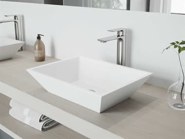 Vigo Vinca Matte White 18'' Wide Rectangular Vessel Bathroom Sink with Brushed Nickel 1-Handle Norfolk Faucet and Drain VIVGT1279