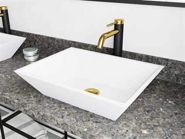 Vigo Vinca Matte White 18'' Wide Rectangular Vessel Bathroom Sink with Matte Gold / Matte Black Lexington Faucet VIVGT2023