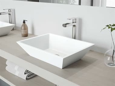 Vigo Vinca Matte White 18'' Wide Rectangular Vessel Bathroom Sink with Brushed Nickel 1-Handle Amada Faucet and Drain VIVGT941