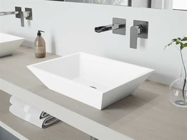 Vigo Vinca Matte White 18'' Rectangular Vessel Bathroom Sink with Chrome Single-Handle Atticus Wall-Mount Faucet and Drain VIVGT974