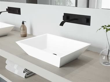 Vigo Vinca Matte White 18'' Rectangular Vessel Bathroom Sink with Matte Black Dual-Handle Titus Wall-Mount Faucet and Drain VIVGT997