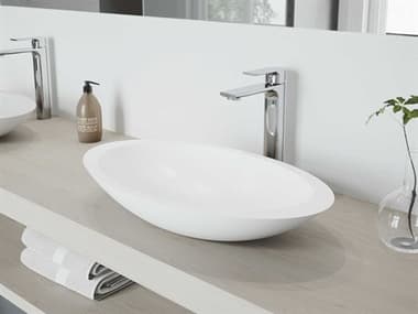 Vigo Wisteria Matte White 23'' Oval Vessel Bathroom Sink with Chrome 1-Lever Norfolk Faucet and Drain VIVGT1283