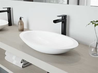 Vigo Wisteria Matte White 23'' Oval Vessel Bathroom Sink with Matte Black 1-Lever Amada Faucet and Drain VIVGT945