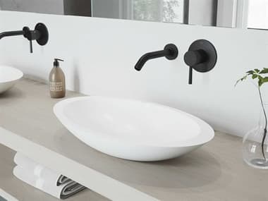 Vigo Wisteria Matte White 23'' Oval Vessel Bathroom Sink with Matte Black Single-Lever Olus Wall-Mount Faucet and Drain VIVGT994