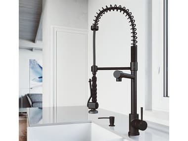 Vigo Zurich Matte Black 1-Handle Deck Mount Pull-Down Kitchen Faucet with Soap Dispenser VIVG02007MBK2