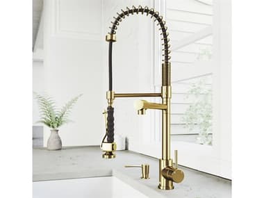 Vigo Zurich Matte Brushed Gold 1-Handle Pull-Down Spray Kitchen Faucet with Soap Dispenser VIVG02007MGK2
