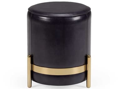 Wildwood 15" Midnight Blue Gold Leather Upholstered Accent Stool WL490509