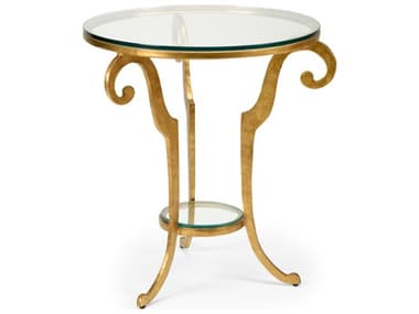 Wildwood Bailey 27" Round Glass Antique Gold Leaf End Table WL490106