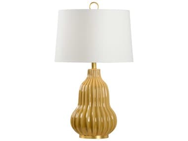 Wildwood Oliver Butterscotch Glaze Antique Gold Leaf Off White Linen Yellow Buffet Lamp WL60759